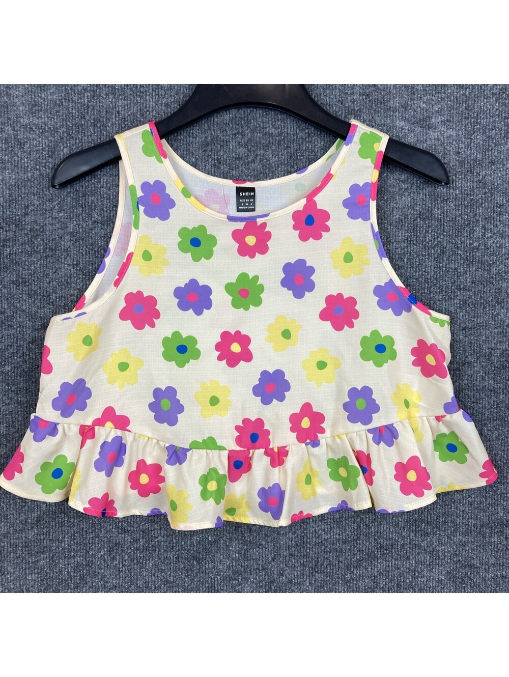 Shein Womens Size Small Ivory Flower Babydoll Crop Tank Top EUC